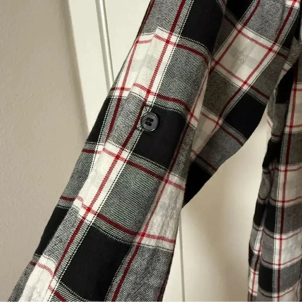 Catherines Top Womens Sz 1x Plaid Flannel Button Up Long Sleeve Casual Office